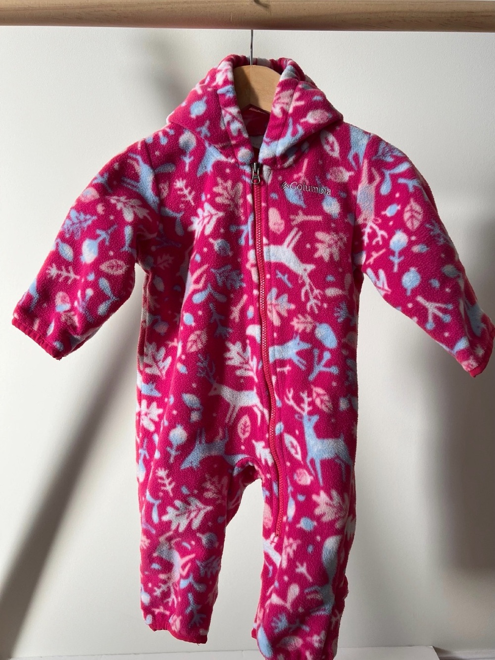 Columbia Pink Fleece One-Piece with Deer Pattern 3-6M